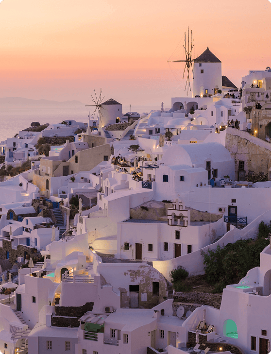 Whitewashed Cycladic architecture above the Aegean