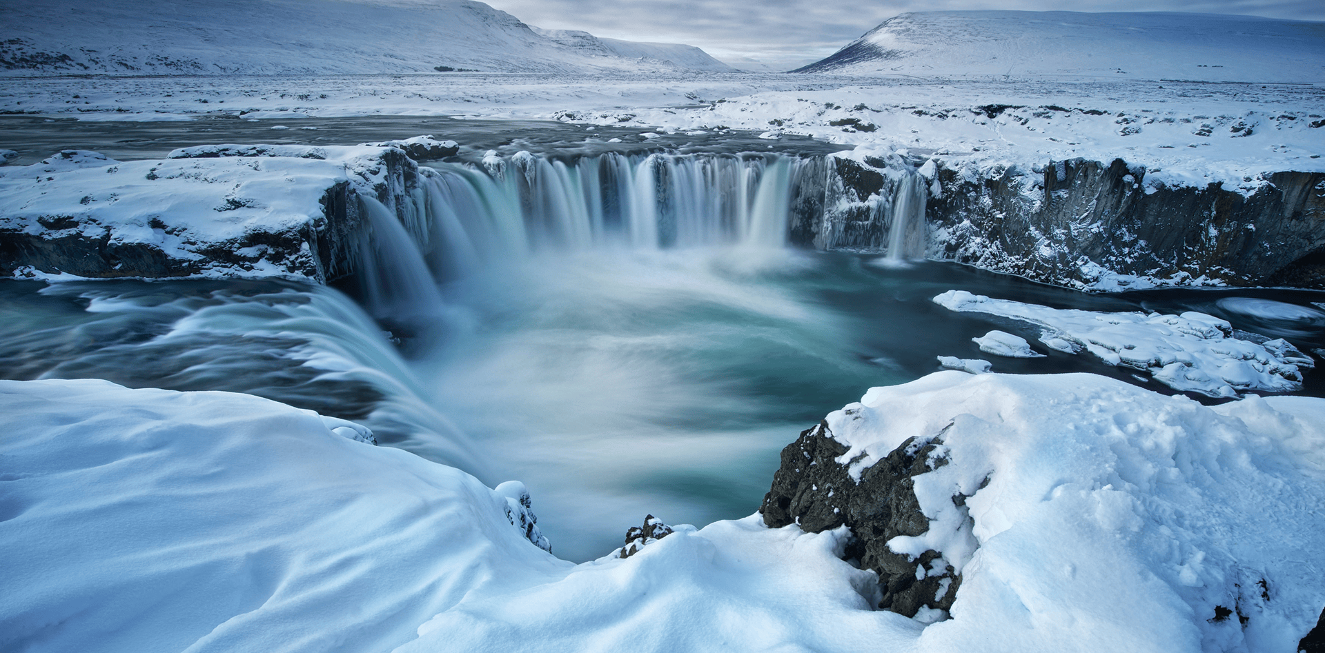 Cascading waterfall in the Icelandic highlands